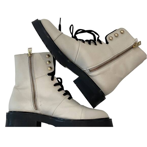 NEW! AllSaints Dusty Cap Toe Combat Boot Stone White Leather - Picture 9 of 10